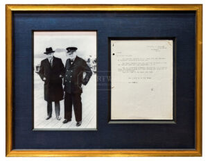 Product image: FRAMED ORIGINAL WW II TYPED "MINUTE" TO THE P.M. INITIAL-SIGNED "B" BY LORD BEAVERBROOK